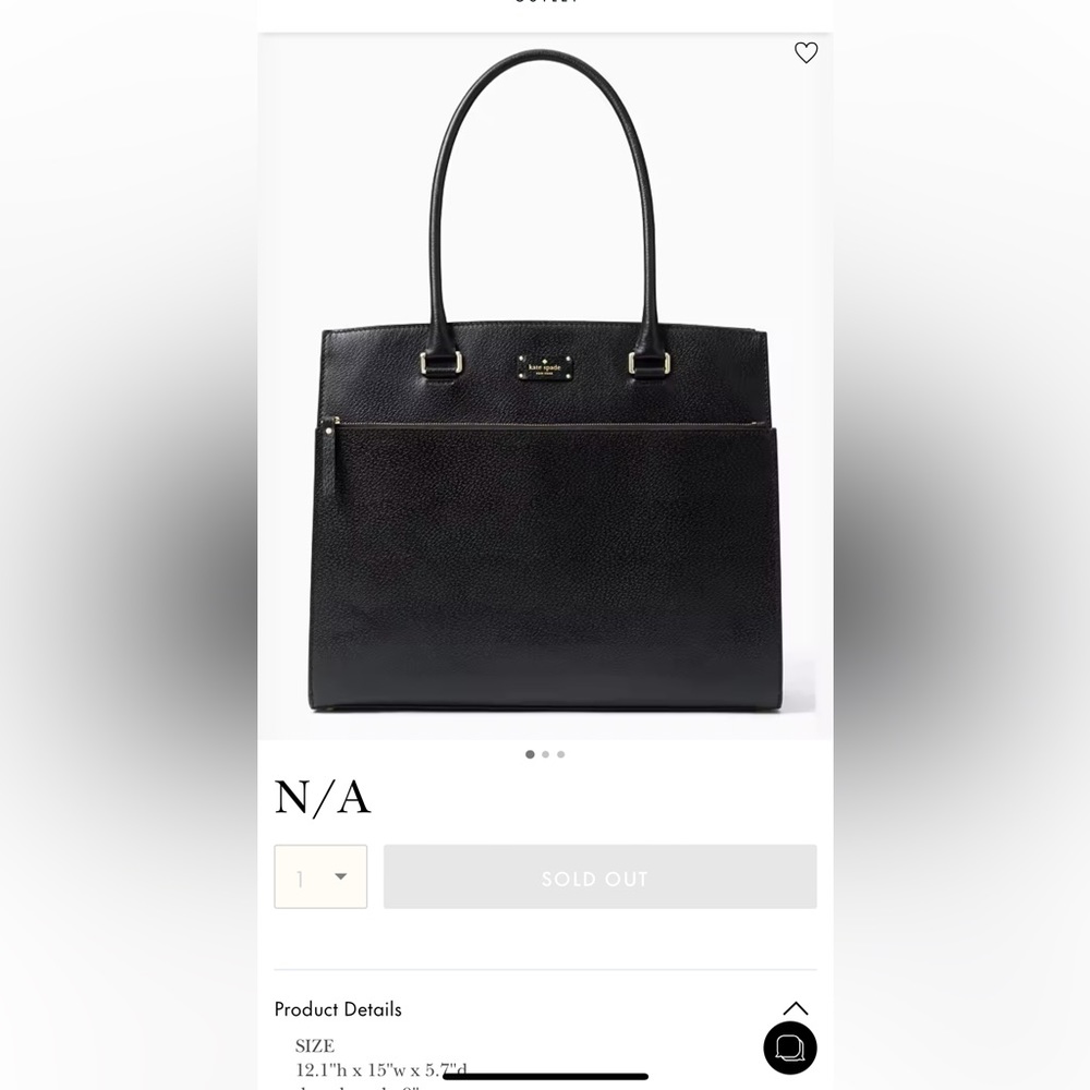 Kate Spade shoulder tote bag black leather - barely used